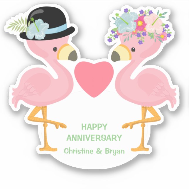 Pink Flamingo Anniversary Couple Contour Sticker (Front)