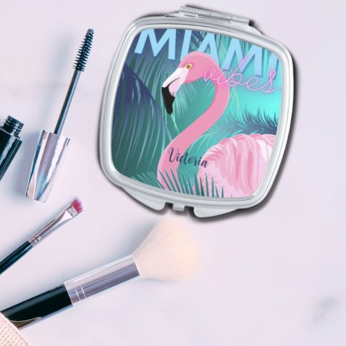 Pink Flamingo Art Deco Miami Vibes Compact Mirror