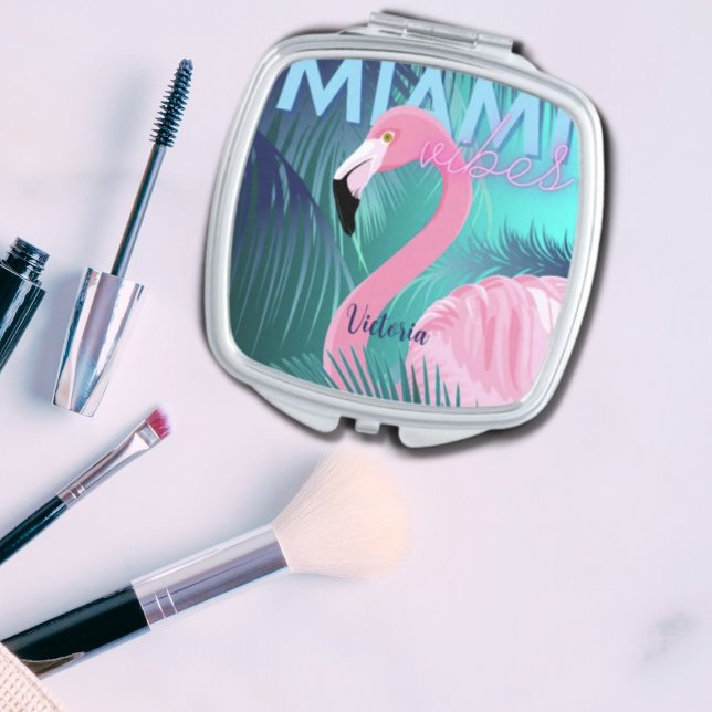 Pink Flamingo Art Deco Miami Vibes Compact Mirror (Creator Uploaded)