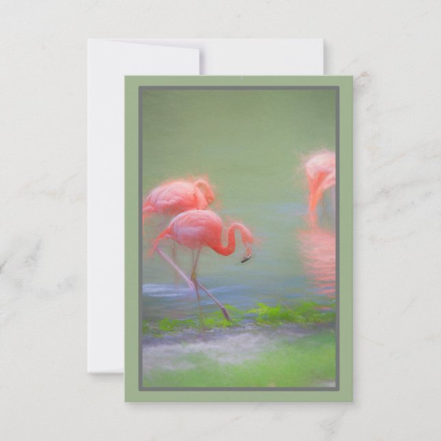 Pink Flamingo Artistic Blank Notecard (Front)