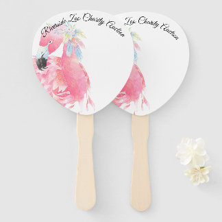 Pink Flamingo Auction Paddle Hand Fan
