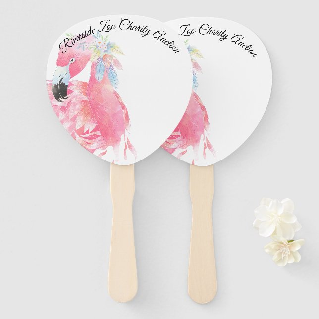 Pink Flamingo Auction Paddle Hand Fan (Front and Back)