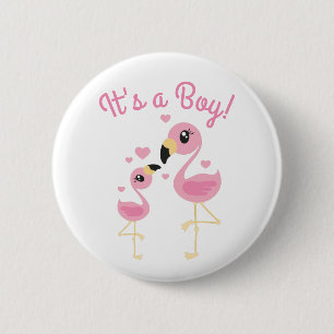 Pink Flamingo Baby Shower Button