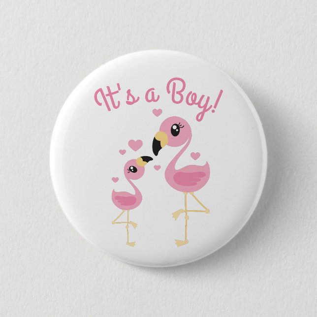 Pink Flamingo Baby Shower Button (Front)