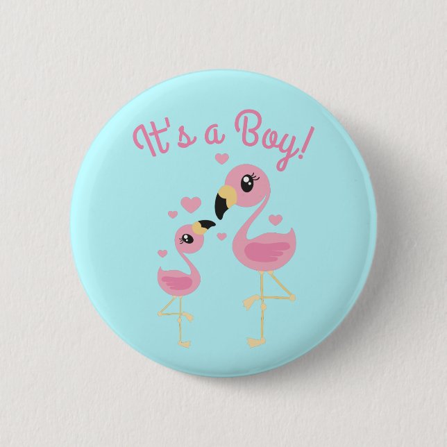 Pink Flamingo Baby Shower Button (Front)