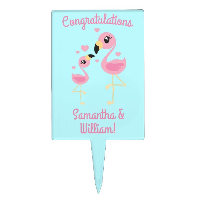 Pink Flamingo Baby Shower Cake Topper (Front)