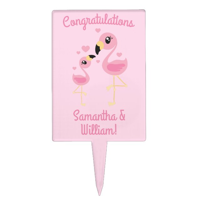 Pink Flamingo Baby Shower Cake Topper (Front)