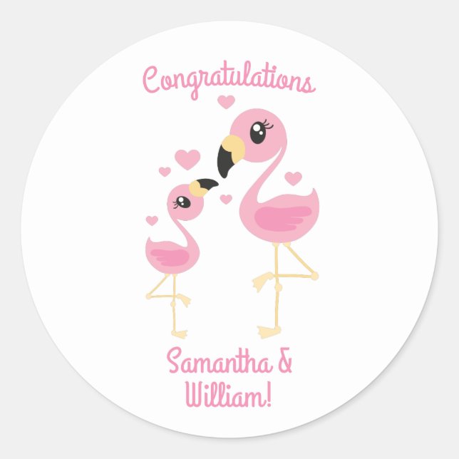Pink Flamingo Baby Shower Classic Round Sticker (Front)