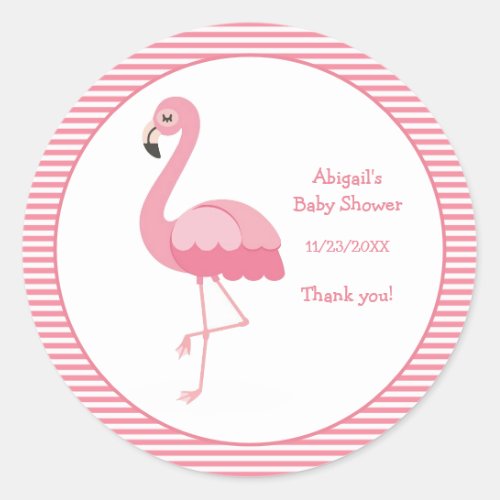 Pink Flamingo Baby Shower Classic Round Sticker