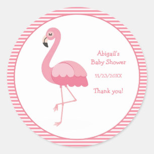 Pink Flamingo Baby Shower Classic Round Sticker