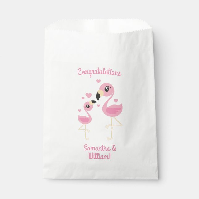Pink Flamingo Baby Shower Favor Bag (Front)