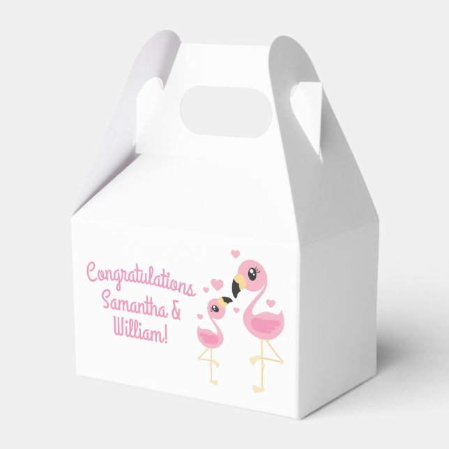 Pink Flamingo Baby Shower Favor Boxes (Front Side)