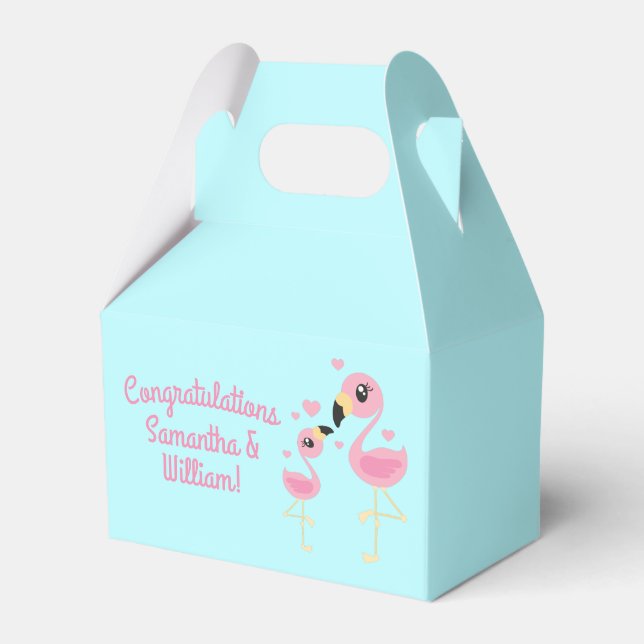 Pink Flamingo Baby Shower Favor Boxes (Front Side)