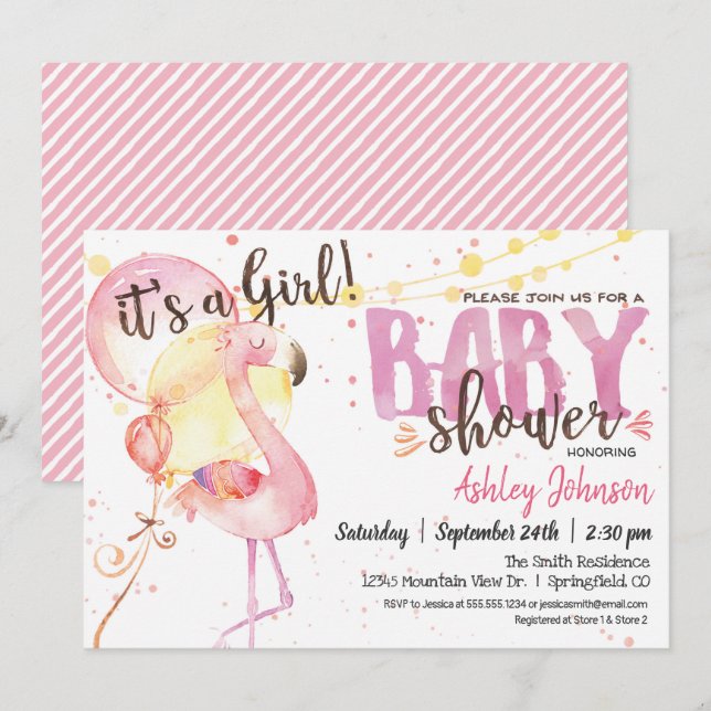 Pink Flamingo Baby Shower invitation (Front/Back)