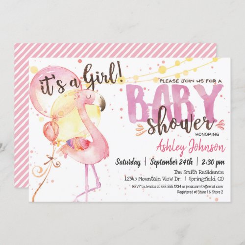 Pink Flamingo Baby Shower invitation