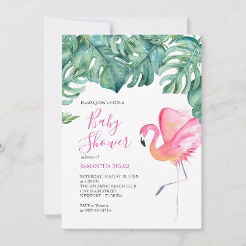 Pink Flamingo Baby Shower Invitations