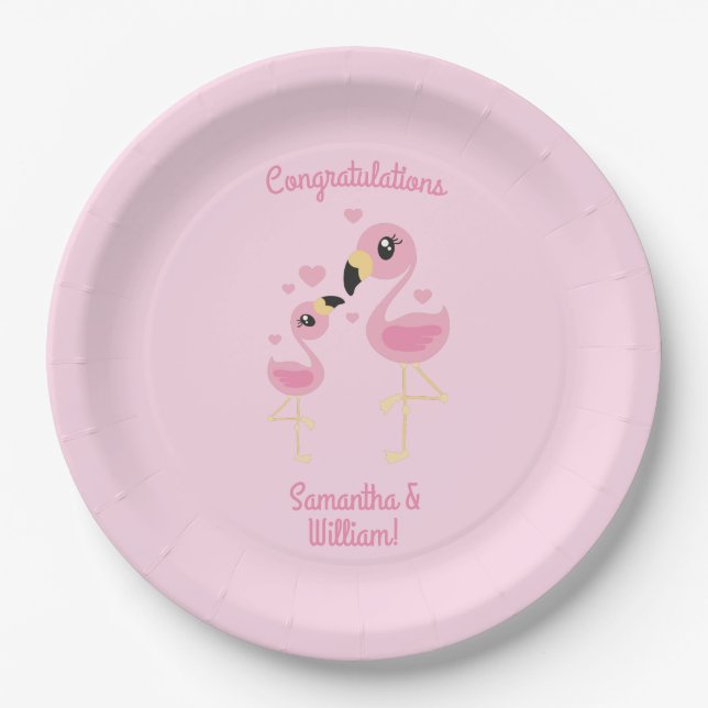 Pink Flamingo Baby Shower Paper Plates (Front)
