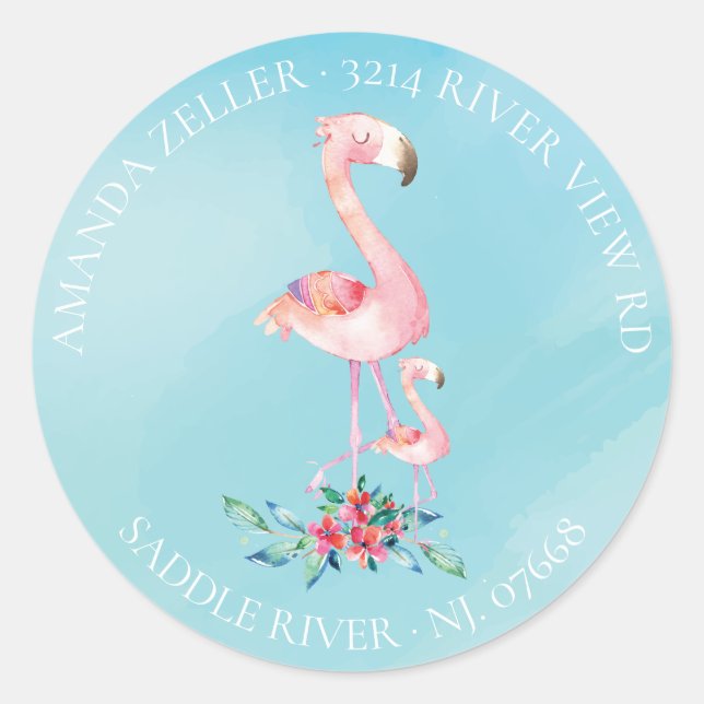 Pink Flamingo Baby Shower Return Address Label (Front)
