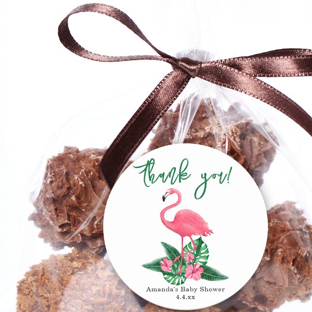 Pink Flamingo Baby Shower - thank you Classic Round Sticker (Creator Uploaded)