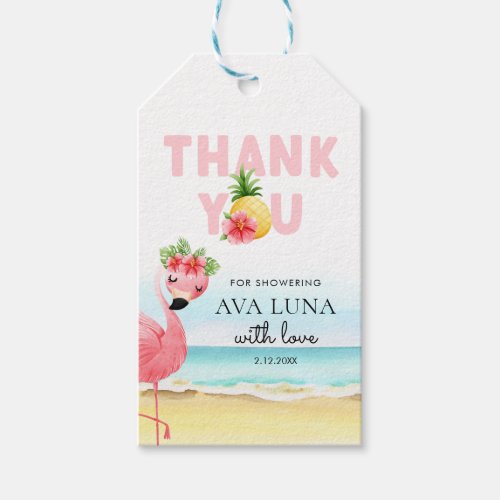 Pink Flamingo Baby Shower Thank you Gift Tags