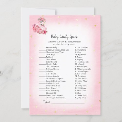 Pink Flamingo Ballerina Baby Candy Shower Game Invitation