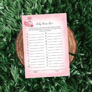 Pink Flamingo Ballerina Baby Name Race Shower Game Invitation