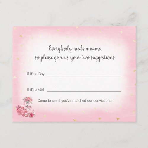 Pink Flamingo Ballerina Baby Name Suggestion Game Enclosure Card