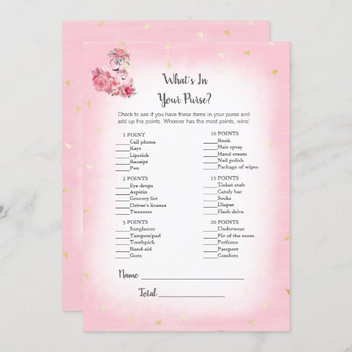 Pink Flamingo Ballerina Whats In Your Purse Game Invitation