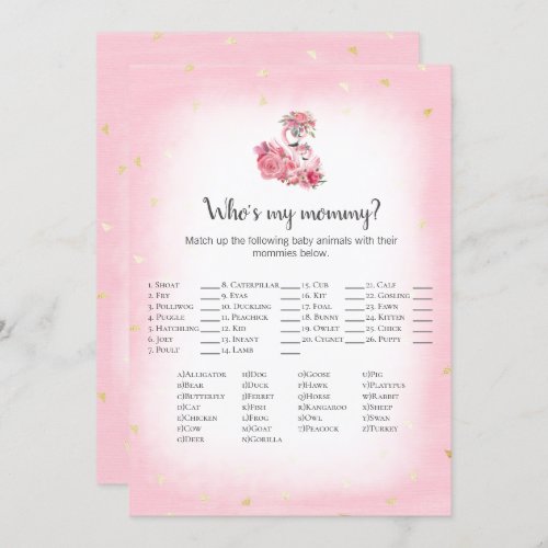 Pink Flamingo Ballerina Whos My Mommy Shower Game Invitation