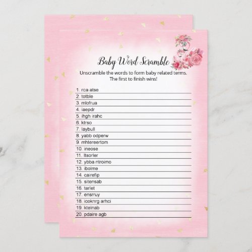 Pink Flamingo Ballerina Word Scramble Shower Game Invitation