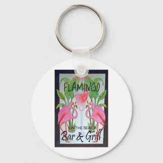 Pink Flamingo Bar & Grill Beach Drink Theme Keychain