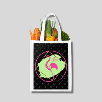 Pink Flamingo Be Fabulous Inspirational Saying  Grocery Bag by Sozo4all at Zazzle