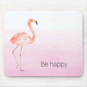 Pink Flamingo Be Happy Mouse Pad