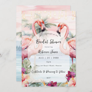 Pink Flamingo beach bridal shower invitation
