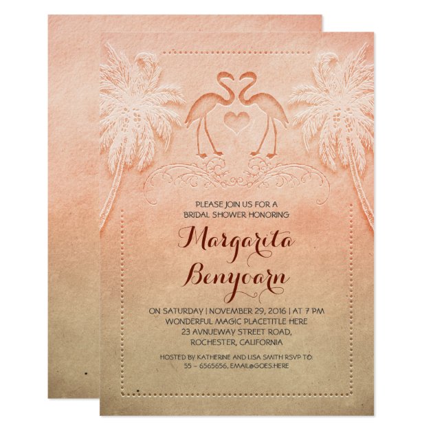 Pink Flamingo Beach Bridal Shower Invitations