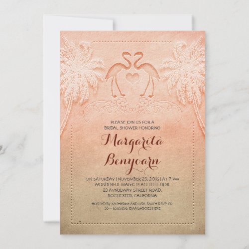 pink flamingo beach bridal shower invitations