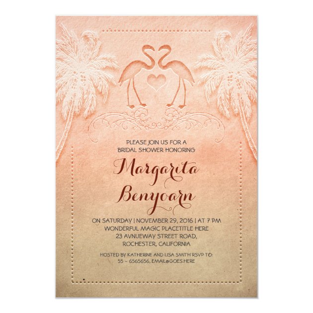 Pink Flamingo Beach Bridal Shower Invitations