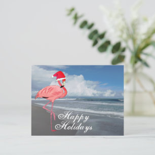 Pink Flamingo Beach Christmas Happy Holidays Holiday Postcard