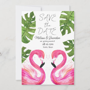 Pink Flamingo Beach Leaves Tropical Wedding  Invitation