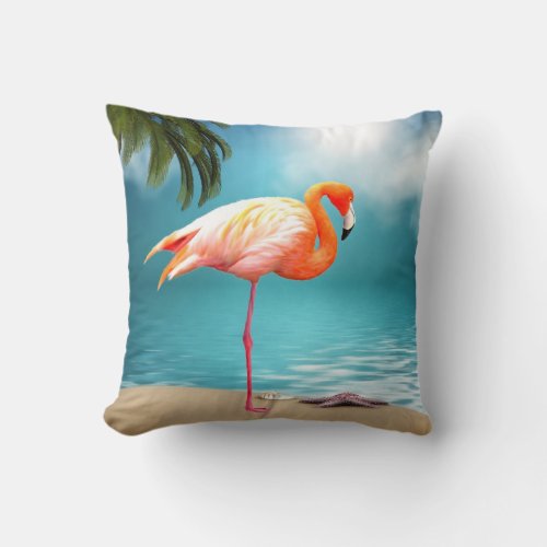 Pink Flamingo Beach Pillow