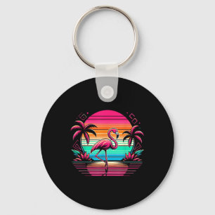 Pink Flamingo Beach Summer Vibes Palm Tree Tropica Keychain