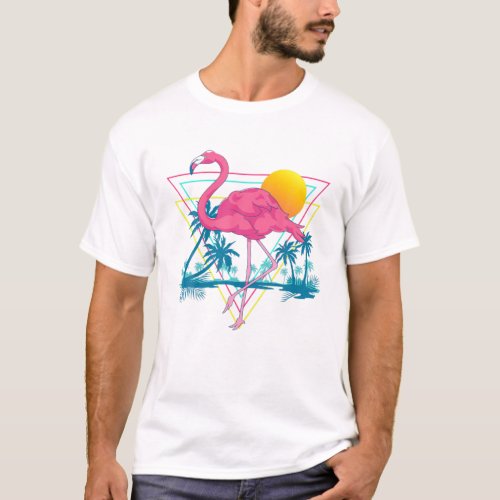 Pink Flamingo Beach Summer Vibes Palm Trees Tropic T_Shirt