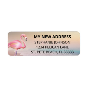 Pink Flamingo Beach Sunset New Home Return Address Label