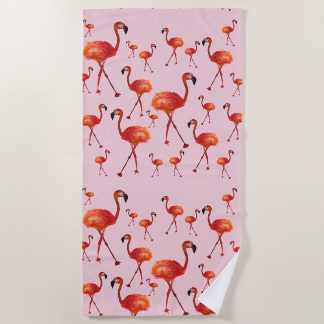 Pink Flamingo Beach Towel (Front)