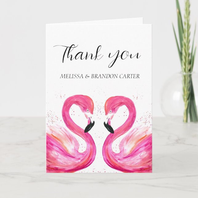 Pink Flamingo Beach Tropical Wedding Thank you  (Front)