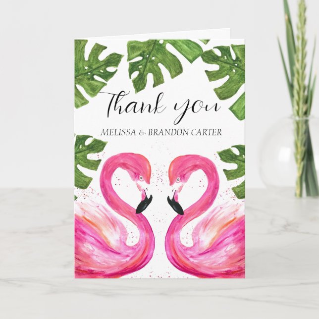 Pink Flamingo Beach Tropical Wedding Thank you  Card (Front)