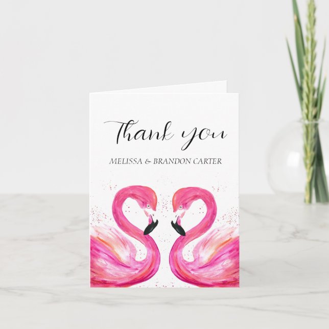 Pink Flamingo Beach Tropical Wedding Thank you  Card (Front)