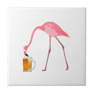 Pink Flamingo Beer Lover Ceramic Tile