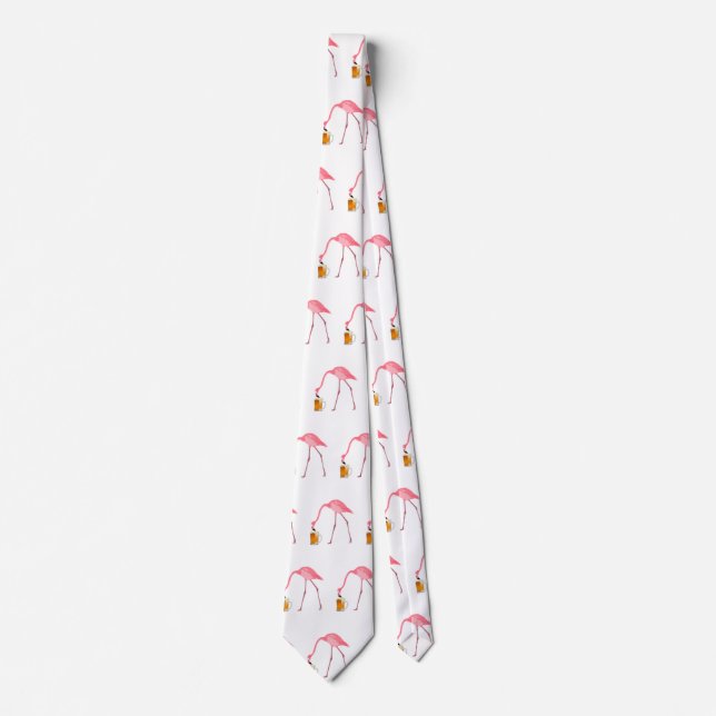 Pink Flamingo Beer Lover Neck Tie (Front)