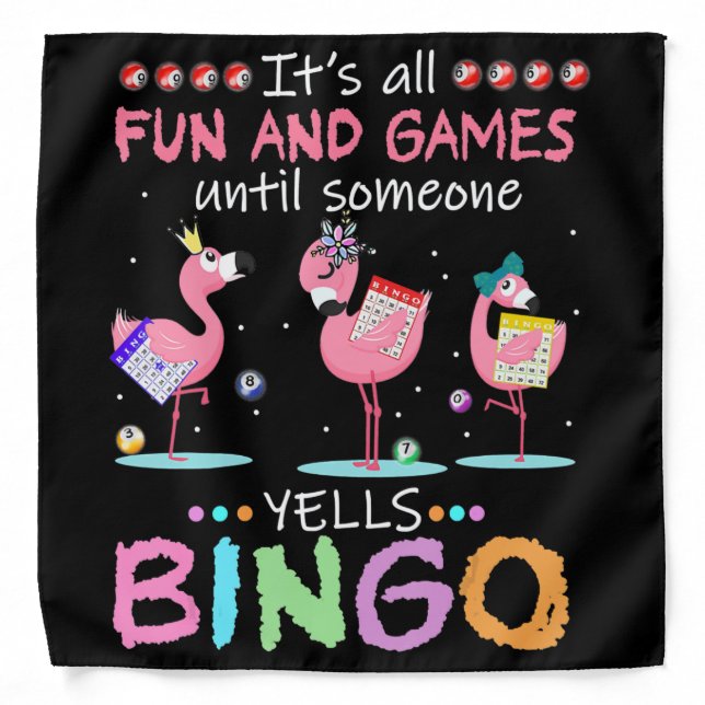 Pink Flamingo Bingo Funny Gift Art Bandana (Front)